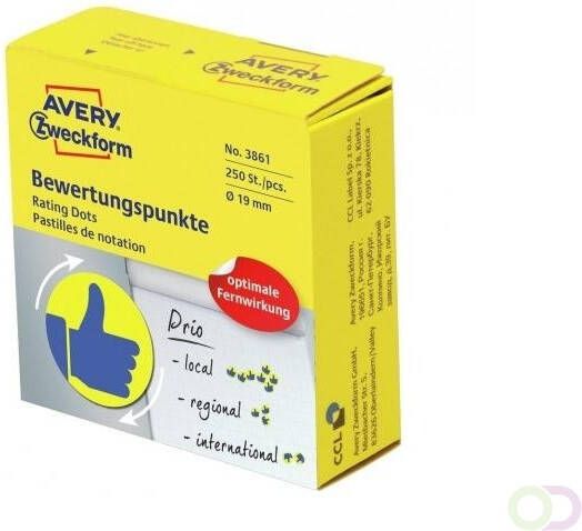 Avery Zweckform Avery rating dots diameter 19 mm rol met 250 stuks blauw geel duim